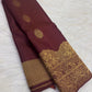 Deep Kaapi Brown handwoven pure silk Kanchipuram butta saree, floral gold zari buttas and ornate border, Idam Living, product detail 3.