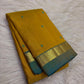 Turmeric Yellow and Peacock Blue Simple Kanchipuram Silk Saree, additional view
