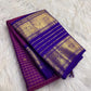 Kathiripoo Purple and Royal Blue vintage pure silk Kanchipuram Varisaipet saree, body weave detail, handwoven zari and ornate border