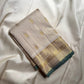 Ivory and muted green Pure Kanchipuram silk Vairaoosi saree with peacock border, view 6