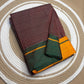 Karnataka handloom cotton saree Patteda Anchu side drape view — Idam Living