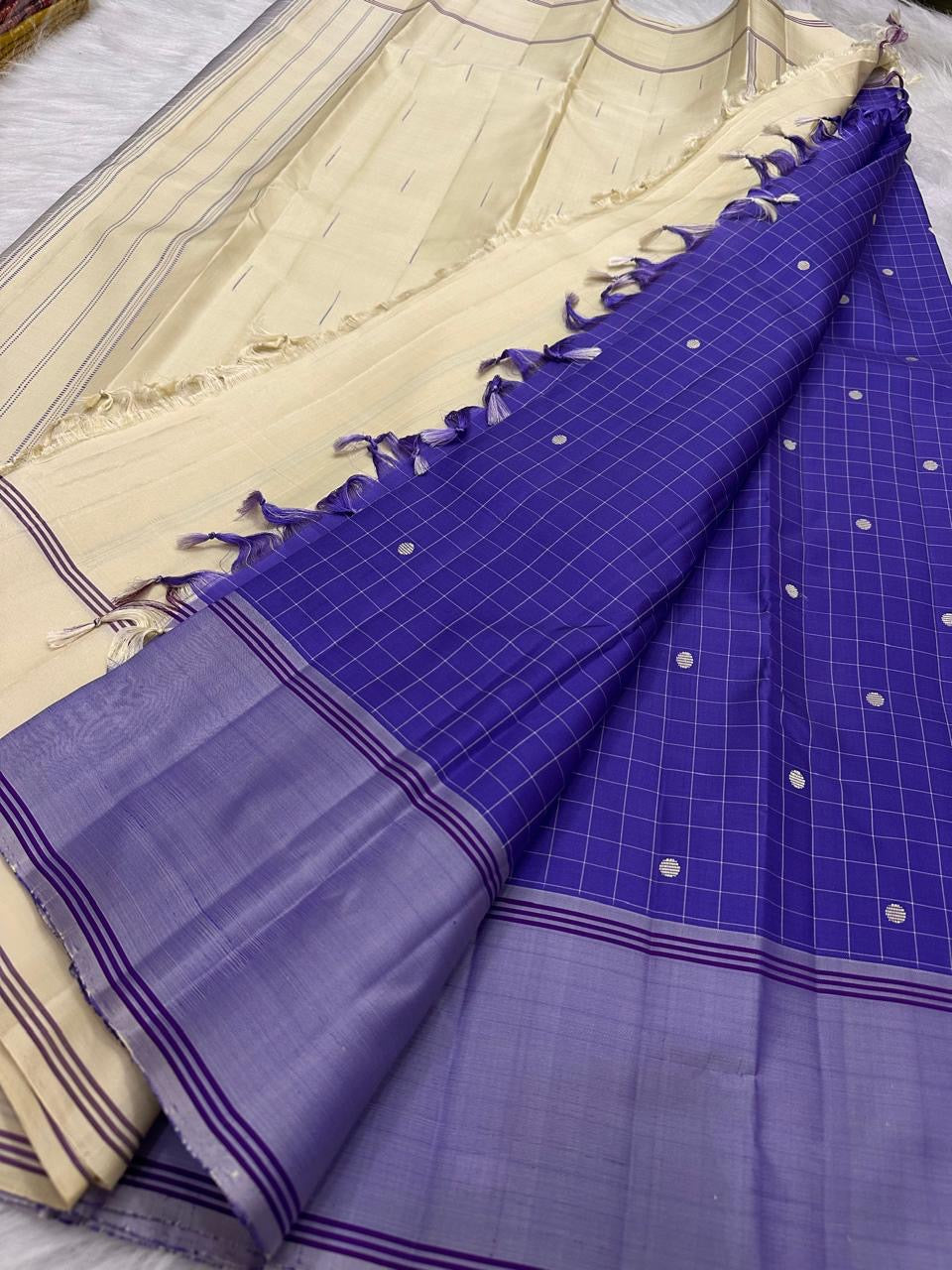 Kathiripoo lavender pure silk Kancheepuram Rettapet saree, full drape — Idam Living