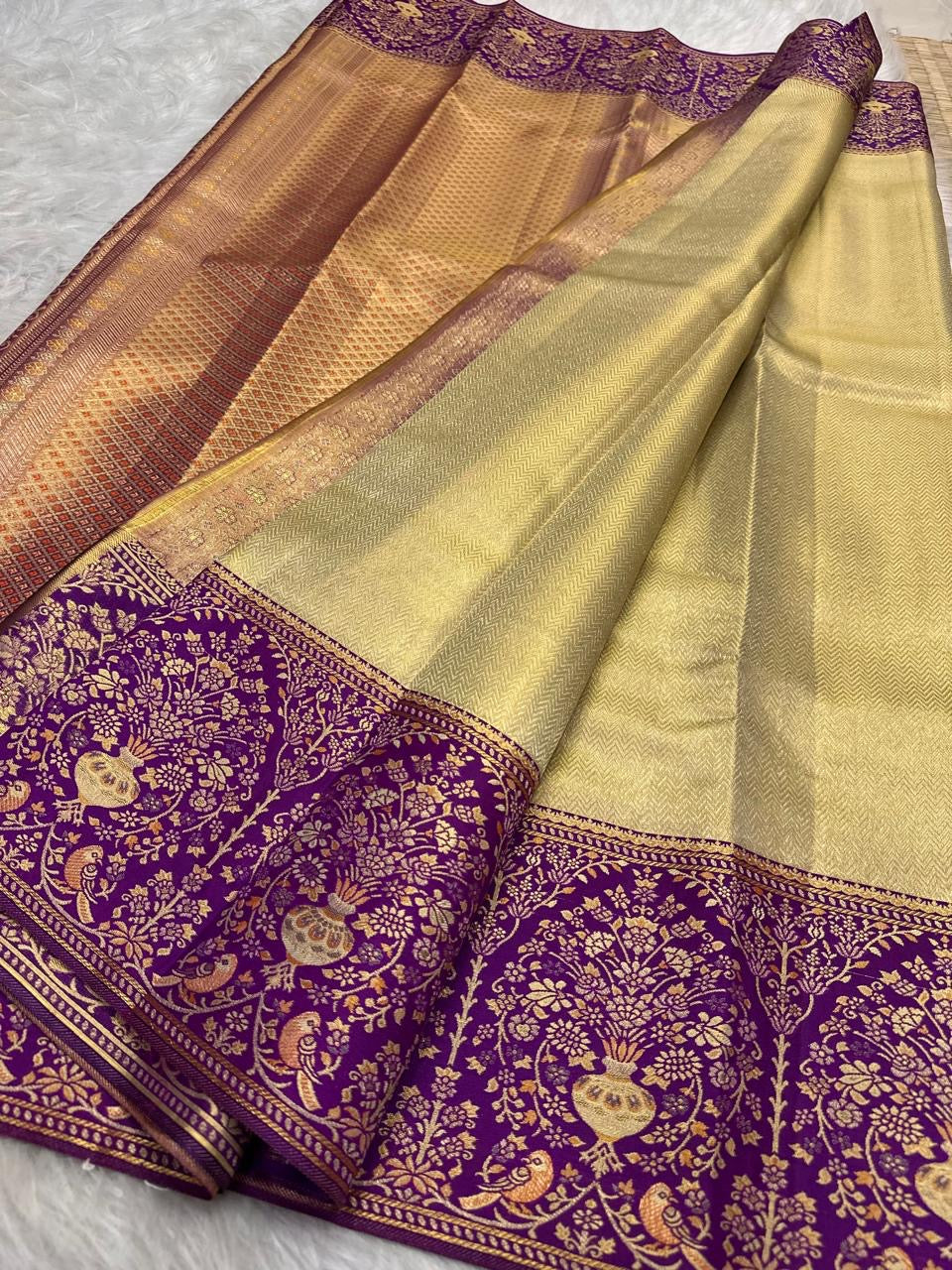 Kathiripoo meenakari brocade kanchipuram border – Idam Living Pure Silk Kanchipuram saree