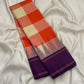 Kathiripoo Purple Handwoven Pure Silk Kanchipuram Saree with Kanchi Kattam and Seer Pallu, silk body close-up