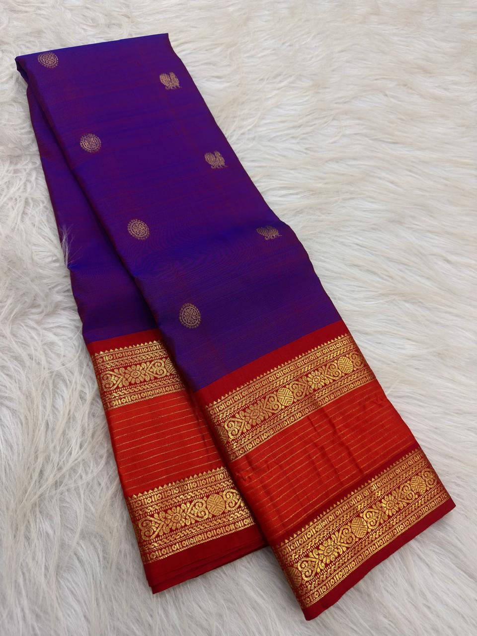 Kathiripoo violet and kumkumam red Rettapet pure silk Kanchipuram saree – view 2