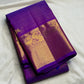 Purple Kanchipuram Vairaoosi silk saree with fine continuous parallel gold zari lines.
