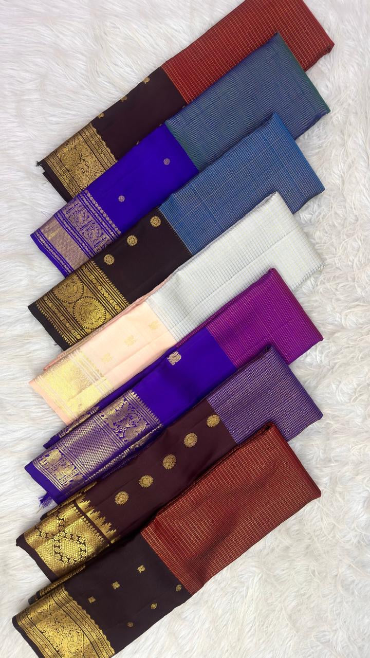 Kathiripoo lavender and royal violet handwoven Pure Silk Kanjivaram Vairaoosi saree, view 4