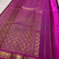 Kathiripoo violet silk body showing individually spaced small classic-gold zari buttas.