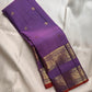 Kathiripoo Violet Handwoven Pure Silk Kanchipuram Saree with Rettapet Mayil Zari Border and Orange-Red Selvedge