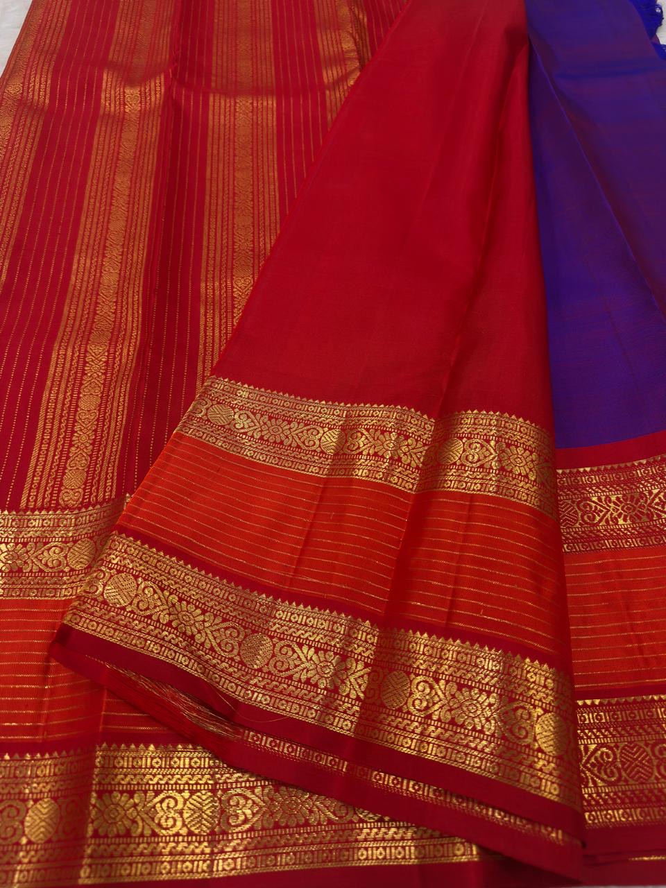 Kathiripoo violet and kumkumam red Rettapet pure silk Kanchipuram saree – view 4