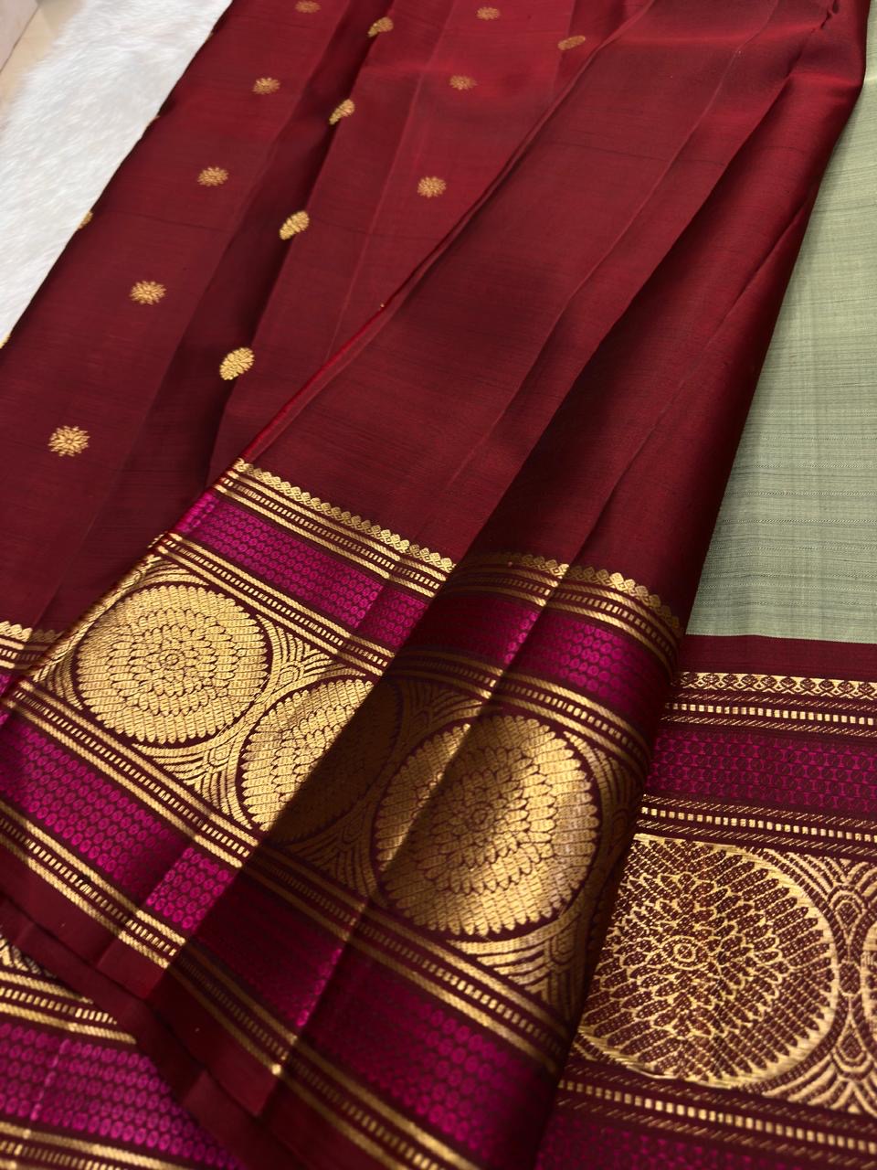 sage green silk saree kb draped view