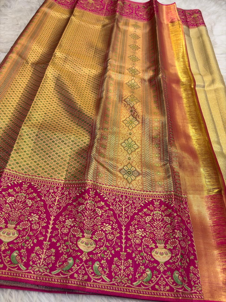 Kili floral jaal meenakari kanchipuram saree – Idam Living Pure Silk Kanchipuram saree