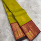 Kili pachai kanchipuram korvai saree rani pink border – Idam Living Pure Silk Kanchipuram saree