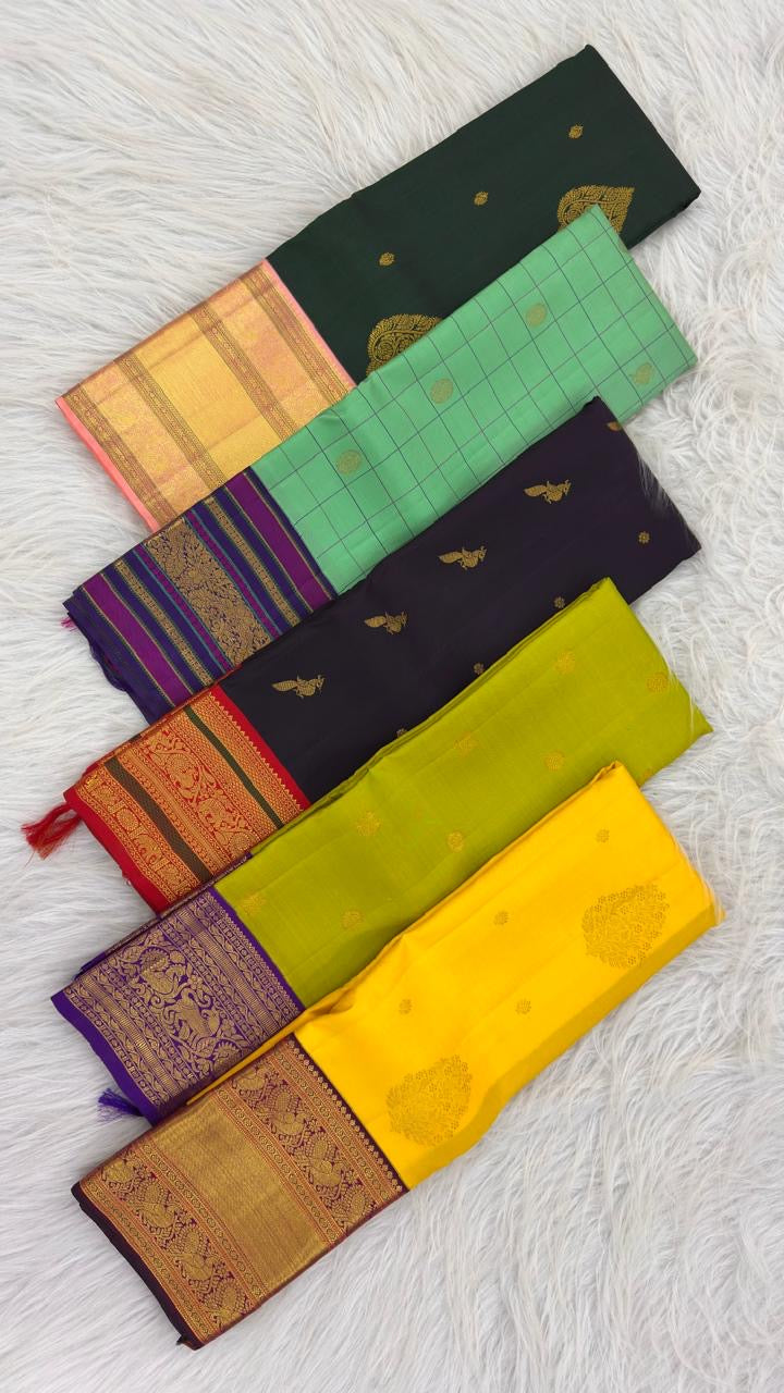 Kili Pachai Korvai saree with Annam gold zari border detail