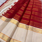 Arakku red handwoven pure silk Kanjeevaram Rettapet saree with Veldhari zari bands, full view