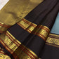 Korvai rettapet Kanchipuram silk saree ash blue body with cocoa brown contrast border and gold zari Idam Living