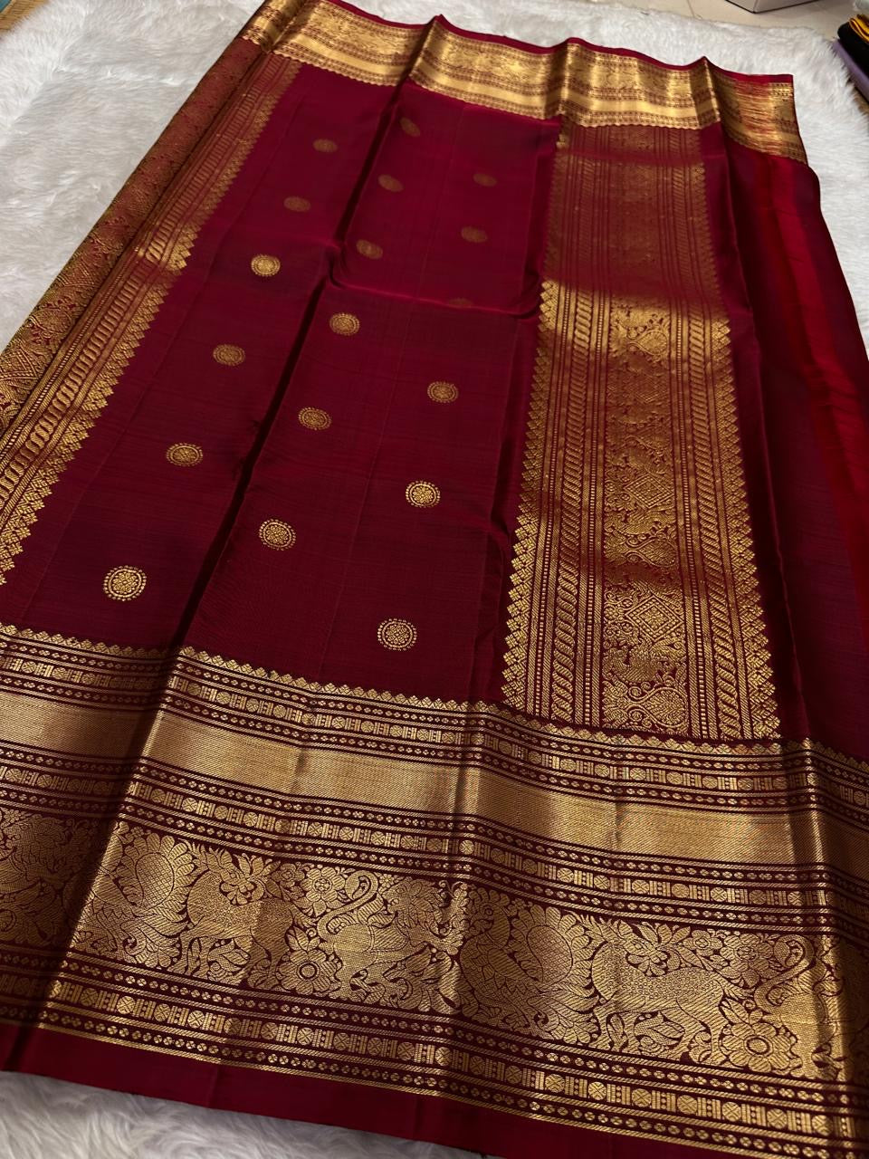 Korvai yaanai ambari butta Kancheepuram silk saree sage green – pallu and border detail