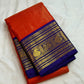 Kungumapoo orange handwoven Pure Silk Kanchipuram Vairaoosi saree with royal blue border