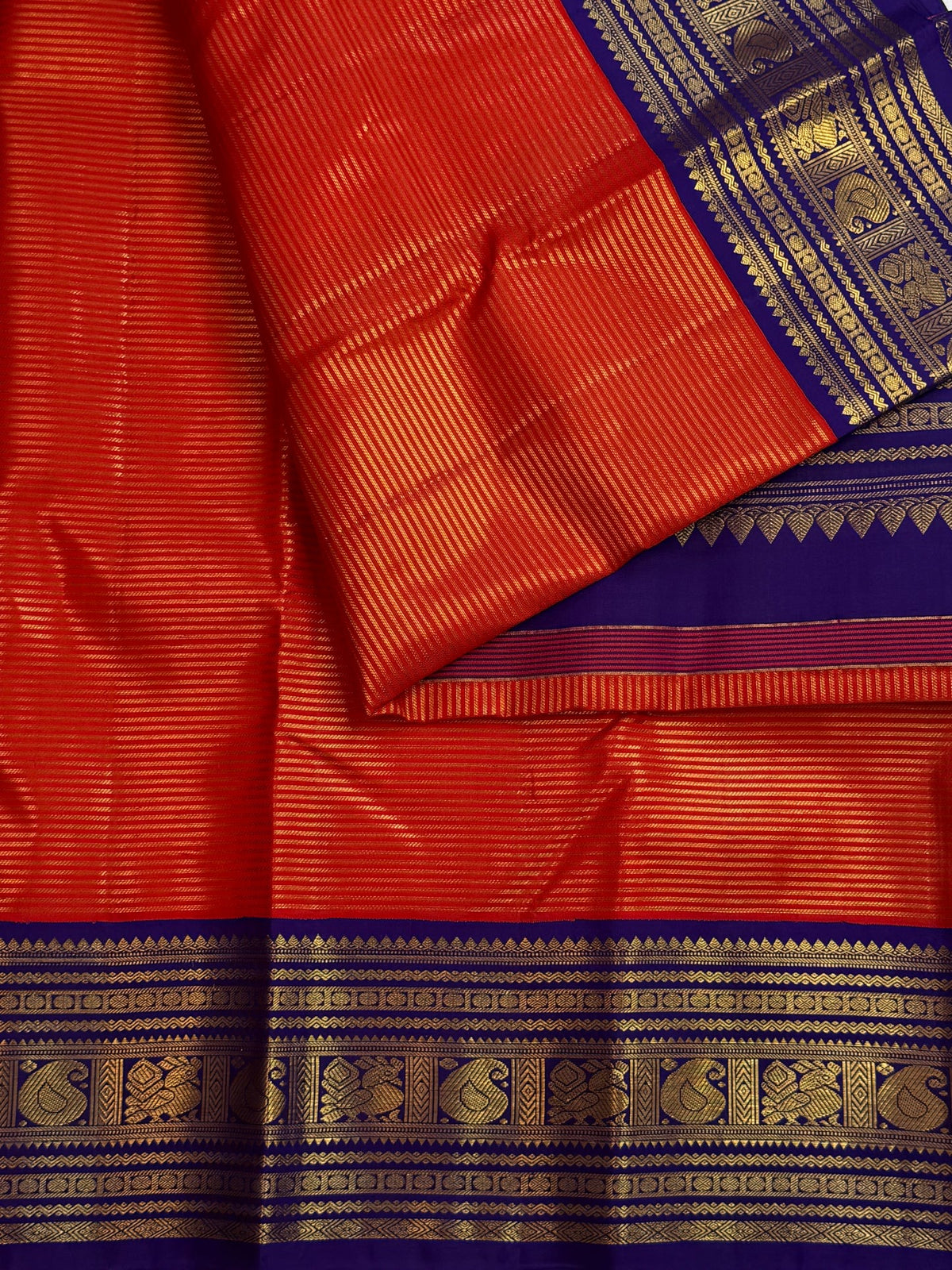 Handwoven Vairaoosi pure silk weave texture in kungumapoo orange