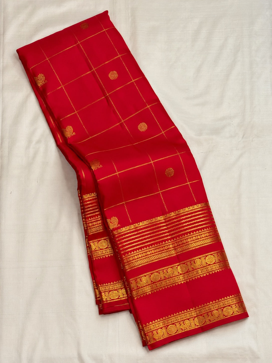 Kumkum Red Kanjivaram silk saree, styled view