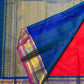 Kumkum red handwoven Pure Silk Kanchipuram Korvai saree with royal blue border