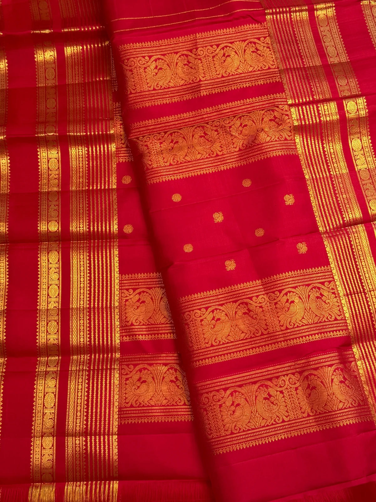 Kumkum Red Kanchipuram zari kattam saree with self varisaipet border, border detail