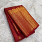 Kumkumam Red Pure Silk Kanchipuram Zari Kattam saree with richly worked classic-gold border.