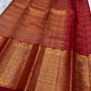 Handwoven Kumkumam Red Pure Silk Kanchipuram with fine gold-lined Kattam structure.
