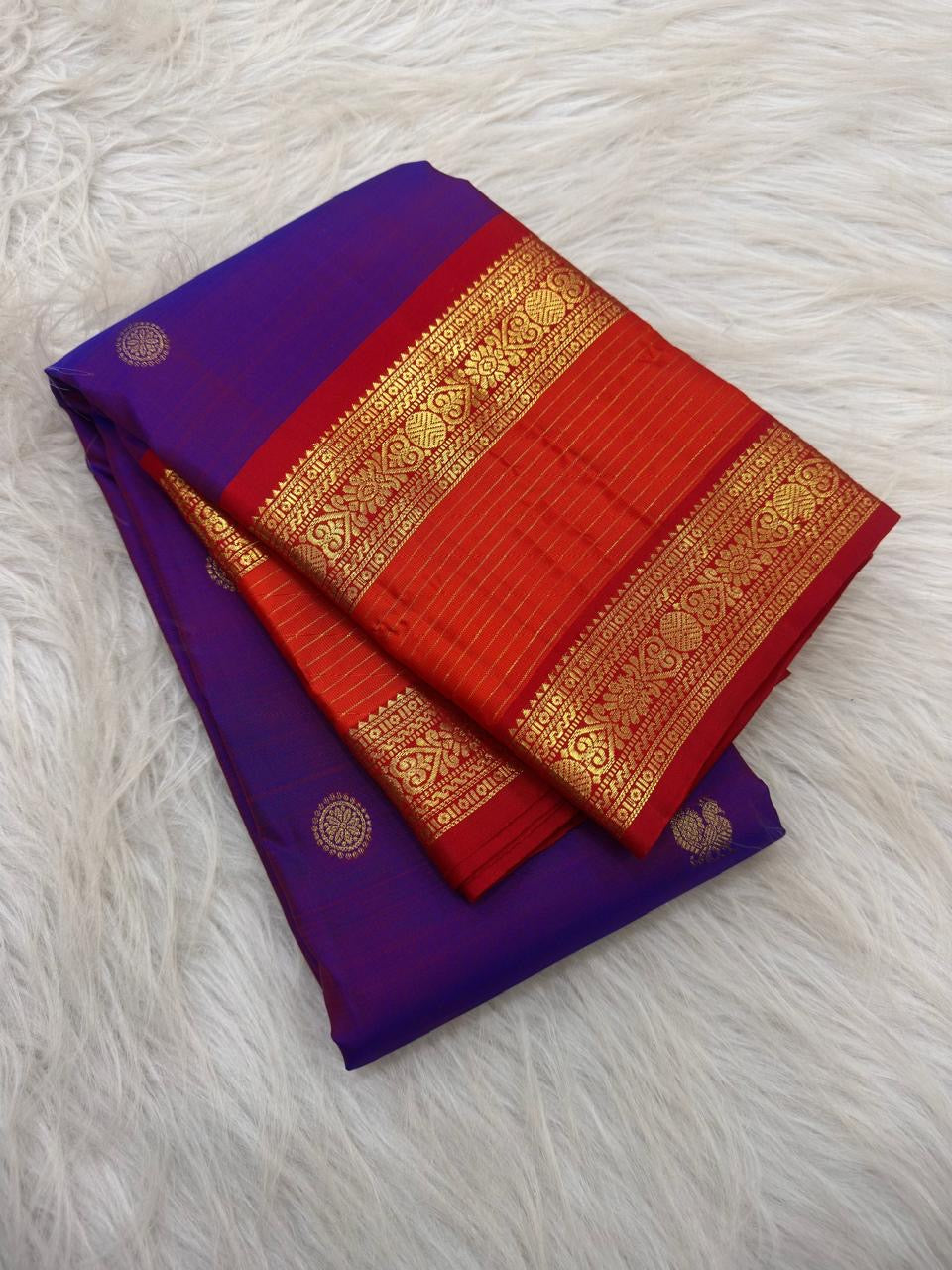 Kathiripoo violet and kumkumam red Rettapet pure silk Kanchipuram saree – view 3