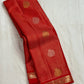 Full view of vermilion red Vairaoosi Kanchipuram silk with zari elephant edging and spaced paisley buttas