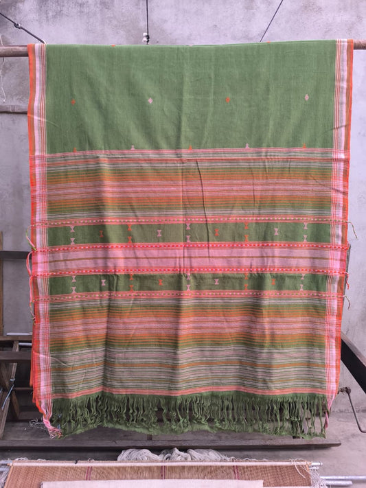 Bhujodi Kala cotton saree rustic textured weave multi colour draped view