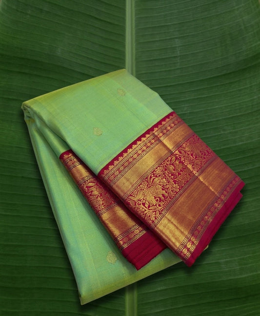 soft pistachio Kanchipuram silk saree with kv weave folded view