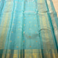 Sea Glass Aqua Handwoven Pure Silk Kanchi Pattu Saree with Antique Gold Zari Buttas and Ornamental Border