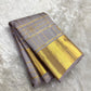 Lavender grey Kanjivaram silk saree traditional gold border detail