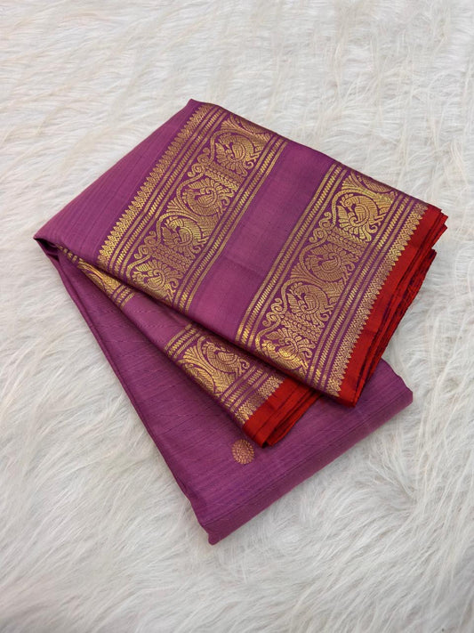 Lavender handwoven Rettapet Pure Silk Kancheepuram saree