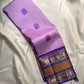 Lavender Kanjivaram silk saree with royal purple Varisaipet peacock motif border, full view
