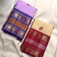 Lavender Kanjivaram silk saree pallu in royal purple with zari peacock registers, pallu view