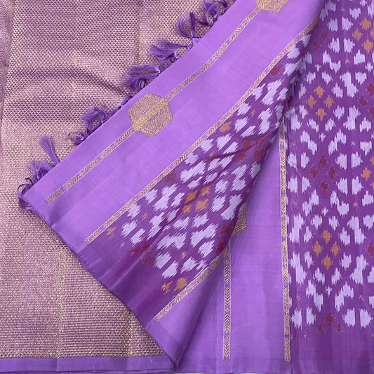 Lilac purple pochampally ikat border on lavender Kancheepuram silk saree — Idam Living
