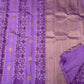 Lilac purple pochampally ikat pallu with geometric panels on lavender Kancheepuram silk saree — Idam Living