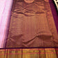 Close view of delicate warm-gold Veldhari stripes across Dusty Lavender Pink pure silk.