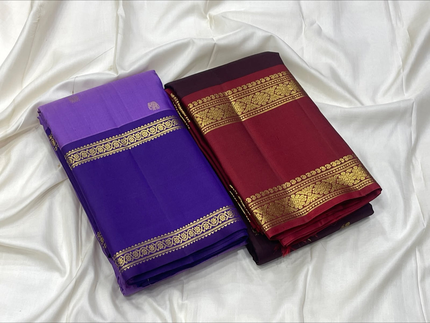Lavender Purple Pure Silk Kanchi Pattu Rettapet Saree - front view