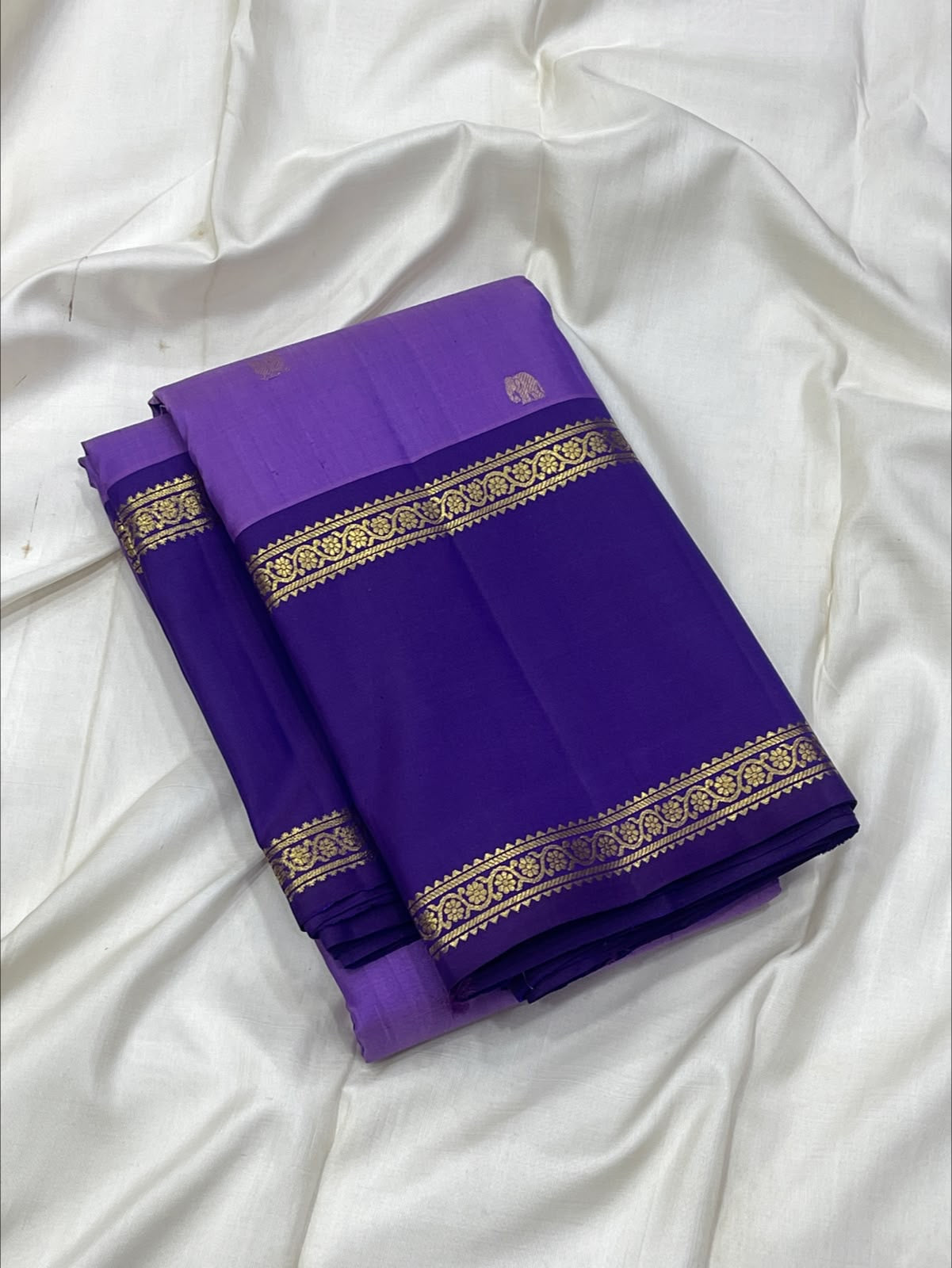 Lavender Purple Pure Silk Kanchi Pattu Rettapet Saree - full saree view