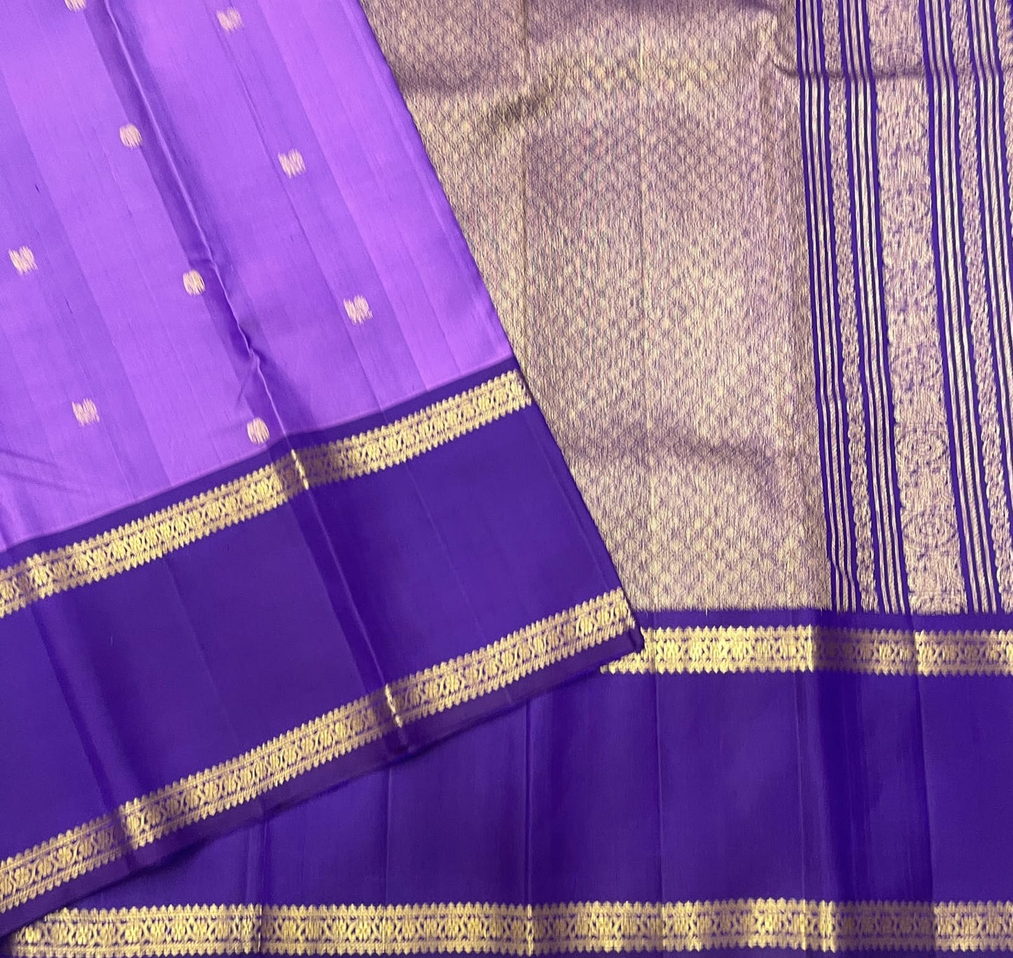 Lavender Purple Pure Silk Kanchi Pattu Rettapet Saree - grand pallu detail