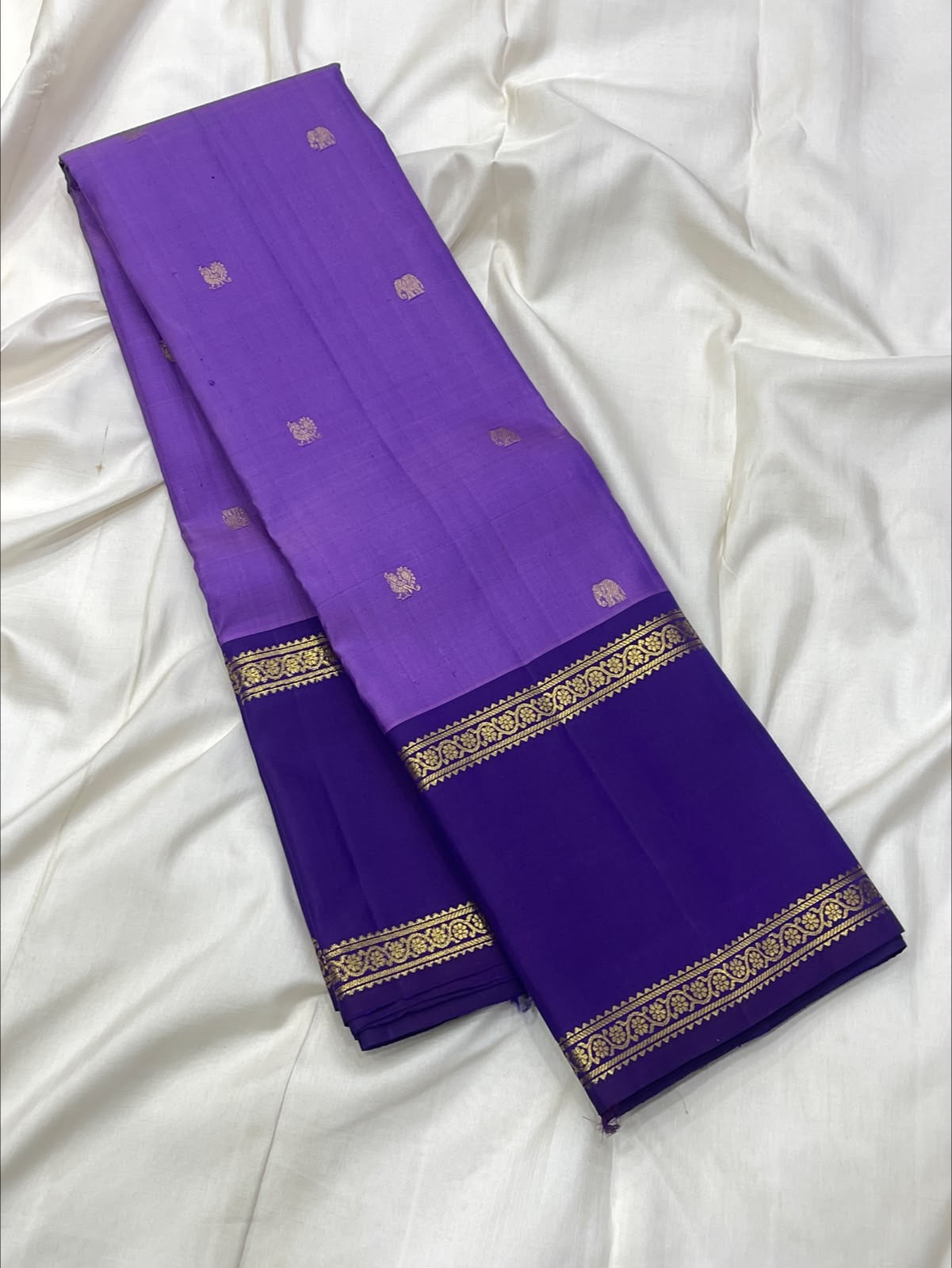 Lavender Purple Pure Silk Kanchi Pattu Rettapet Saree - royal purple heritage border detail