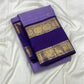 Lavender Violet Handwoven Pure Silk Kancheepuram Rettapet Saree with Deep Royal Purple Gap Border and Gold Zari Buttas