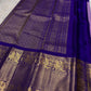 Close view of antique-gold zari butta on Lavender Silver Kanjivaram silk.