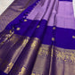 Lavender Silver handwoven pure silk Kanjivaram Butta saree with Royal Purple contrast.