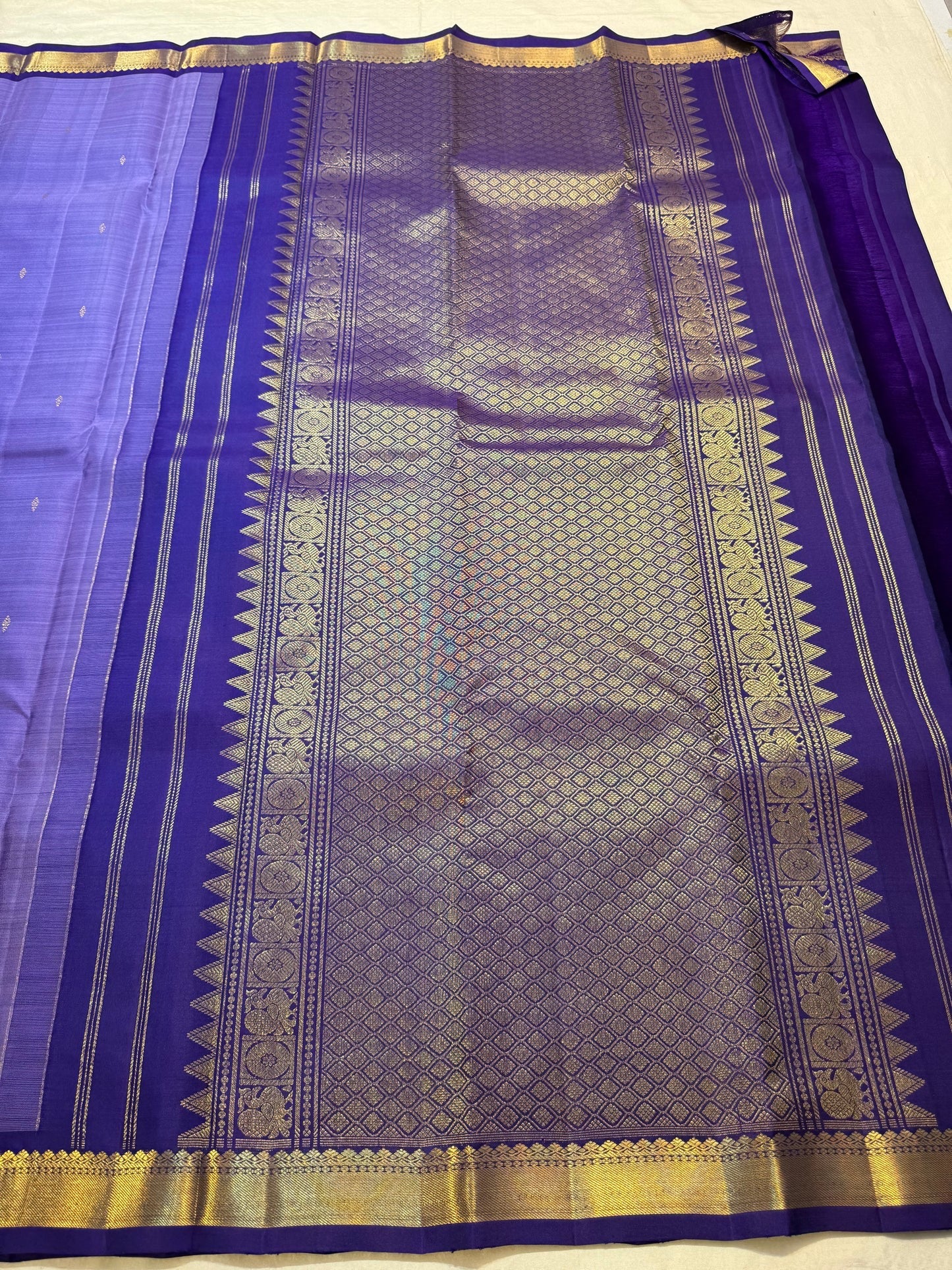 Lavender Violet Handwoven Pure Silk Kanchipuram Korvai Saree with Petite Zari Border