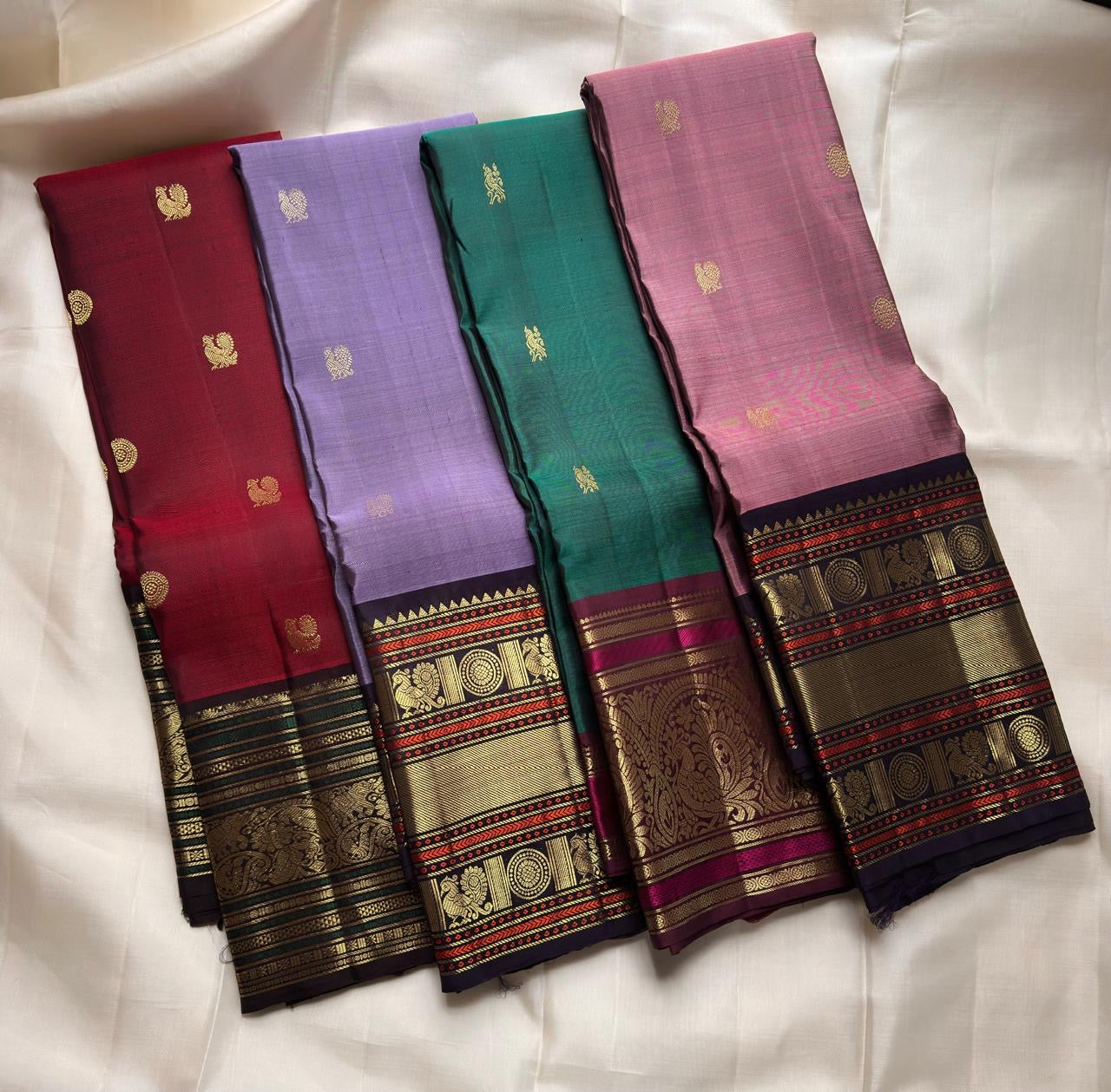 Lavender Kancheepuram saree yali motif zari border detail