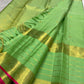 Handwoven Ilai Pachai Green Varisaipet saree with layered traditional gold border.